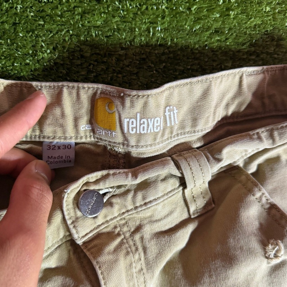 Carhartt Relaxed Fit Canvas Work Pants Mens 32x30 Tan Khaki Straight Utility Leg - Picture 2 of 8